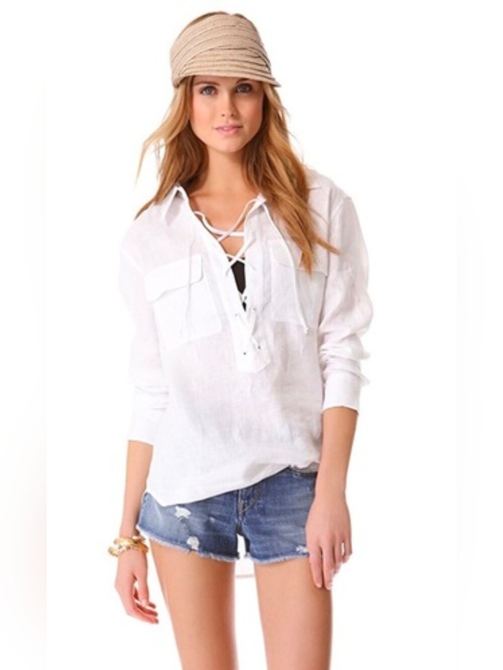 NWT Equipment Knox Blouse in Bright White Cotton Lace-up Tie Shirt XS $198